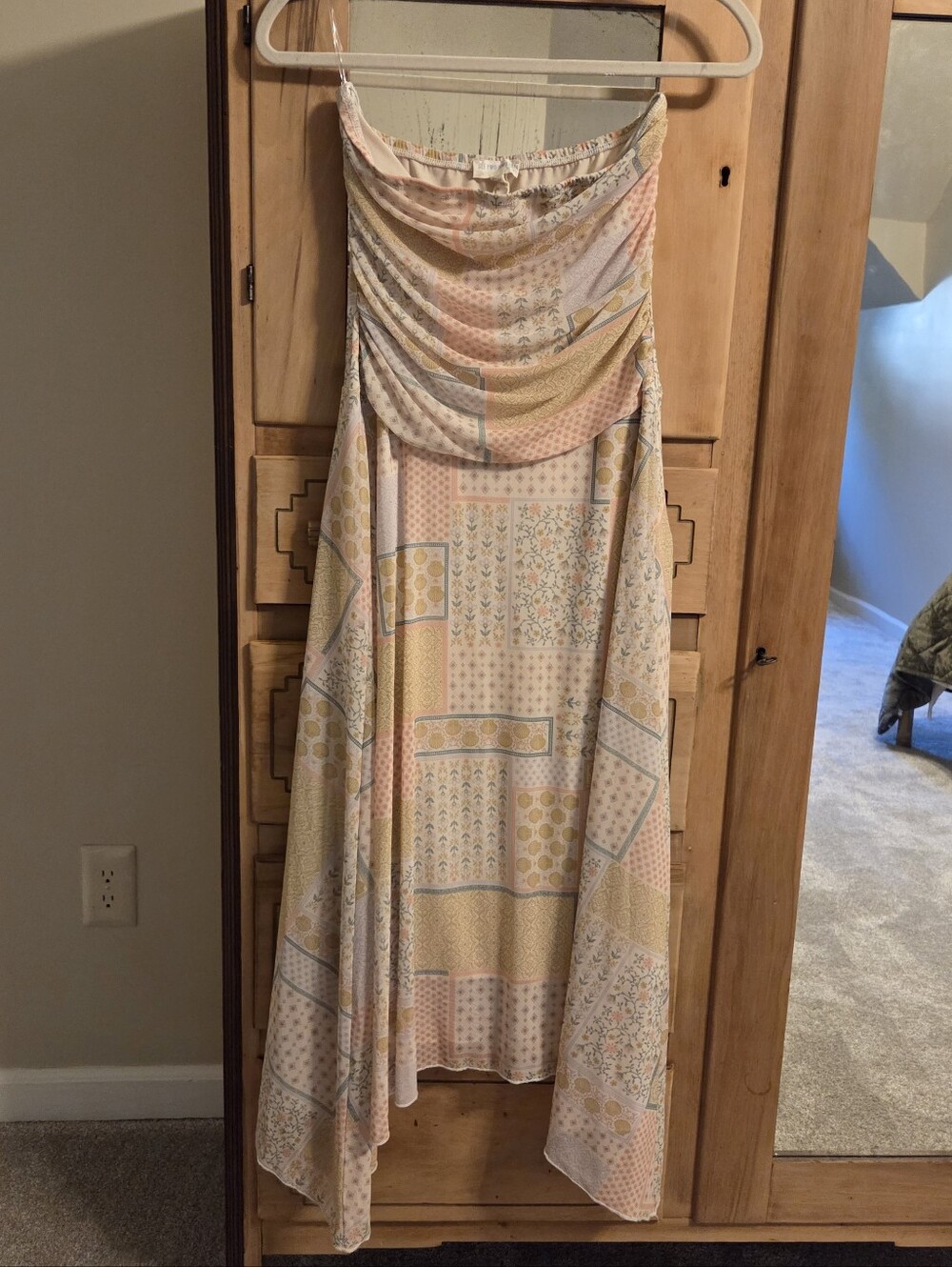 See You Monday Pastel Patchwork High-Low Strapless Dress